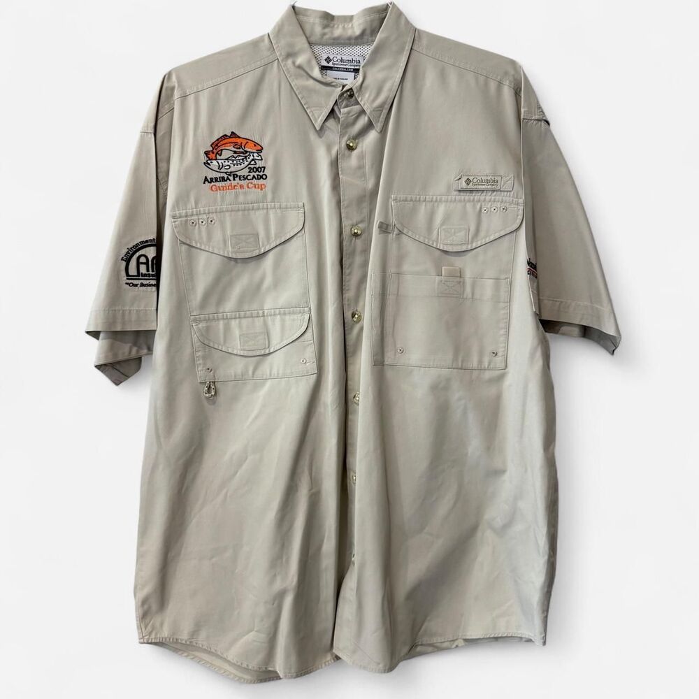 100% cotton Columbia Sportswear Fishing Shirt Tan taupe